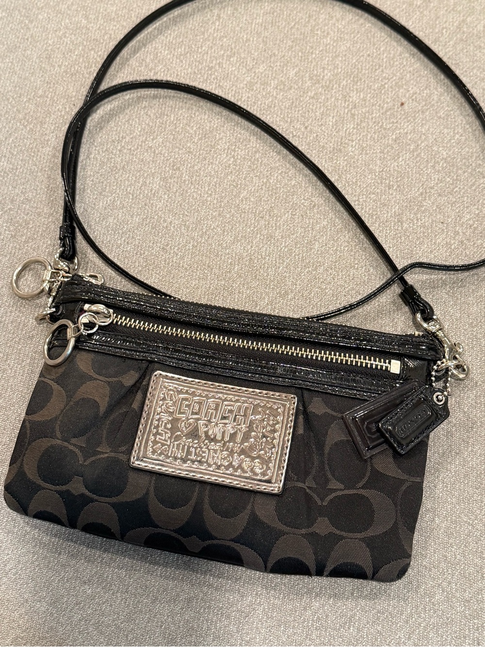 Coach Black Signature Crossbody with Silver Plaque